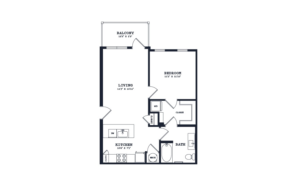 A4 - 1 bedroom floorplan layout with 1 bathroom and 706 square feet