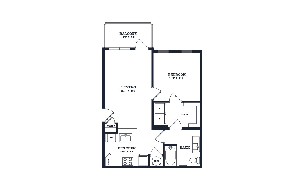 A4u - 1 bedroom floorplan layout with 1 bathroom and 706 square feet