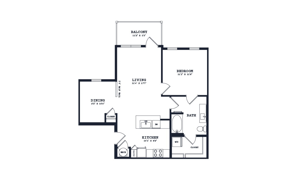 A5 - 1 bedroom floorplan layout with 1 bathroom and 778 - 815 square feet