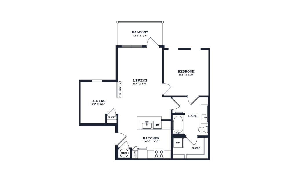 A5 - 1 bedroom floorplan layout with 1 bath and 778 to 815 square feet.
